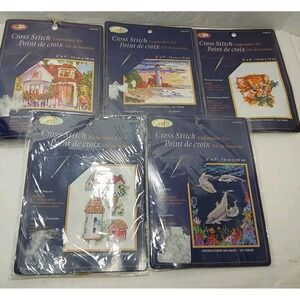 Lot 5 Crafter's Square The Lighthouse Bird House Dolphins Cross Stitch Kit NIP